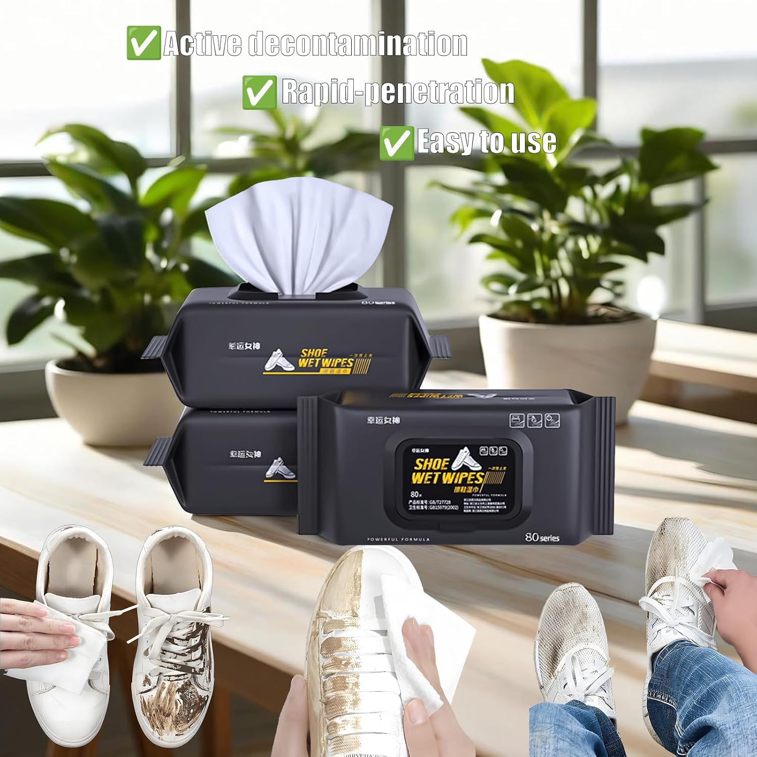 Shoe Cleaner Wipes, 4 Pack 320 Pcs Shoe Wipes,Plus 2 Packs 24 Pcs Travel Small Package Quick Sneaker Cleaner Wipes, Restore Shoe Surface's Luster,Suitable for Removing Dirt from Various Shoes