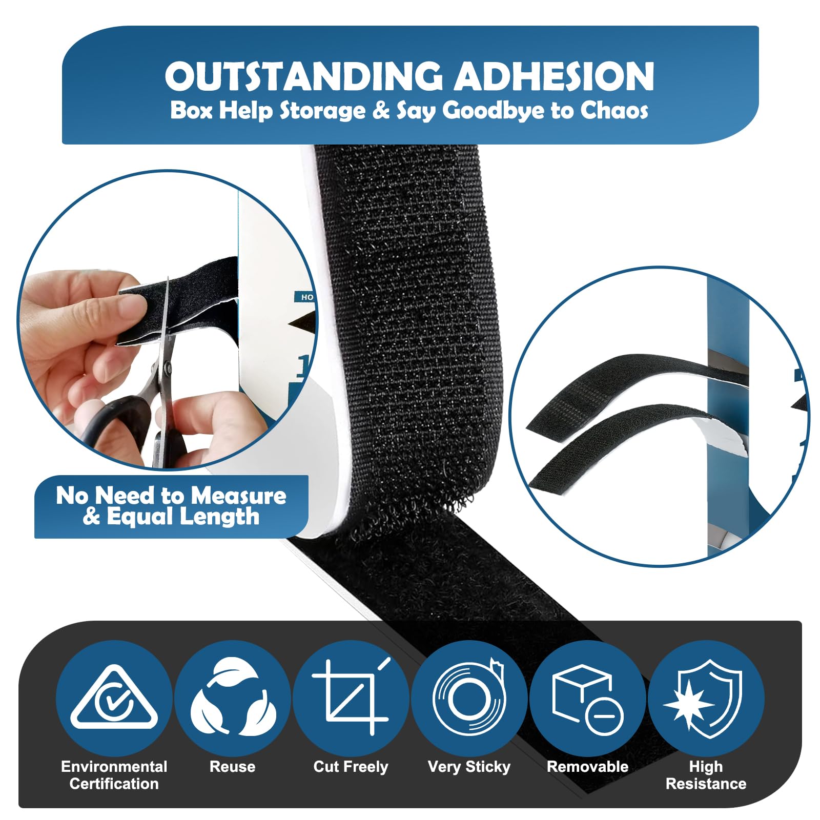 Multifuncional Belcro Adhesivo Doble Cara Fuerte 20 mm x 8 m, Negro Adhesivo Doble Cara Extrafuerte para Interiores y Exteriores, para Casa