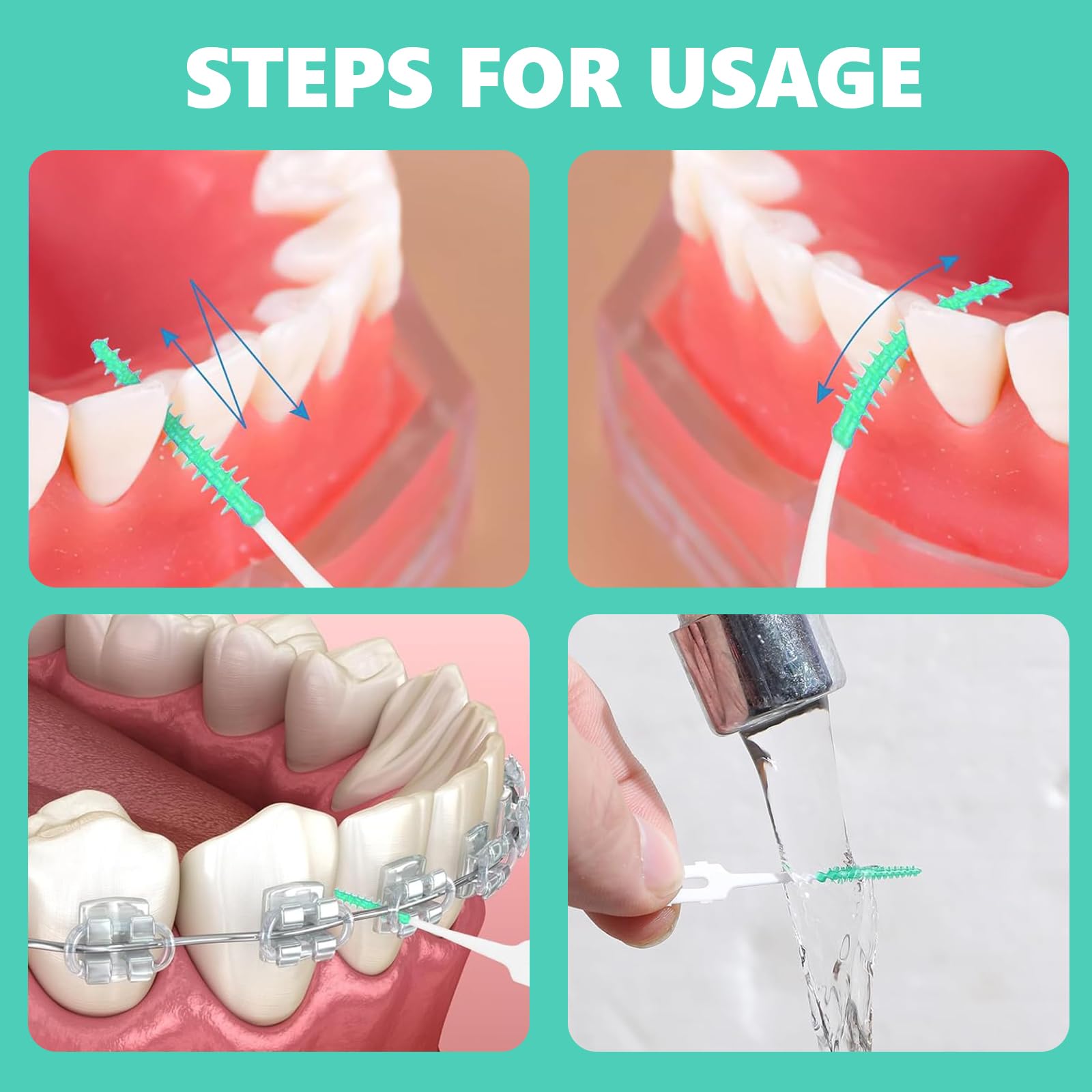 200 Pezzi Scovolini dentali, Spazzolini Scovolini Silicone, spazzolino interdentale in silicone, strumento per la pulizia dello spazzolino da denti, verde