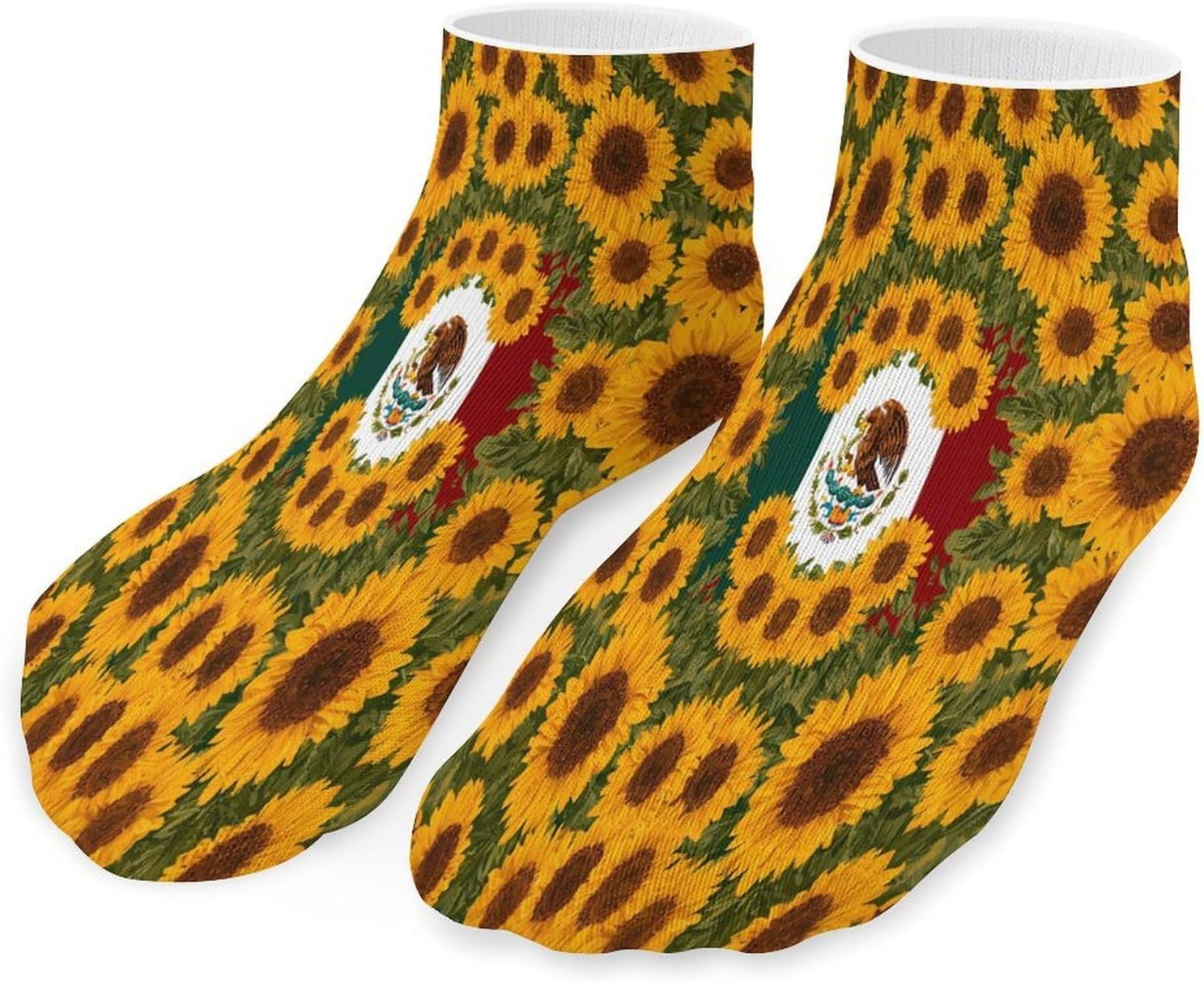 Mexican Flag Sunflowers Print Socks for Men Women 5 Pairs Ankle Socks