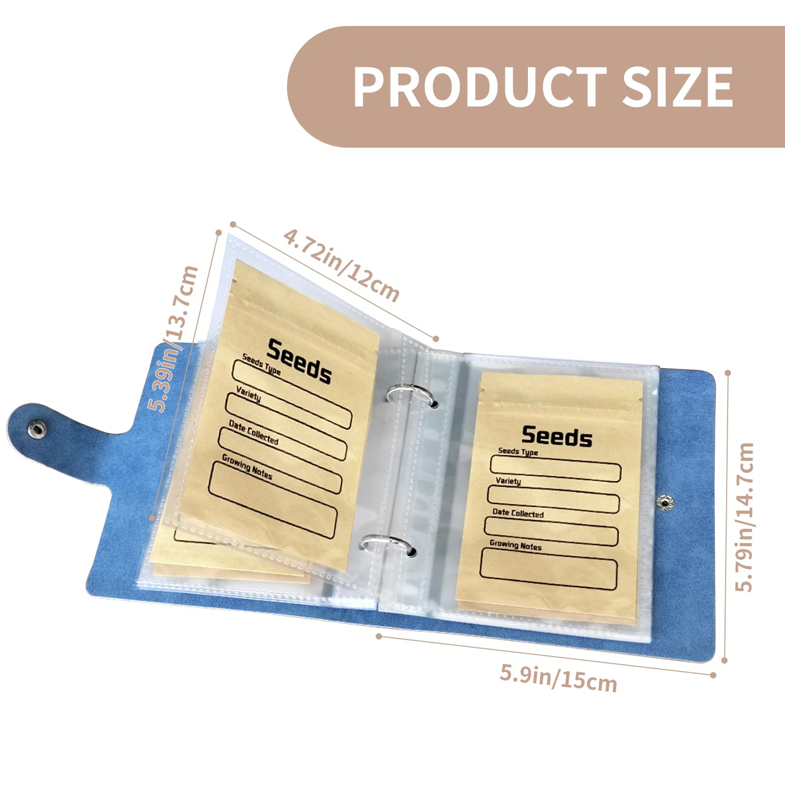 Carpeta organizadora de semillas con 50 sobres de semillas resellables, 50 bolsillos de almacenamiento, fundas transparentes de 3.5 x 5 pulgadas, ahorrador de semillas para los amantes del jardín