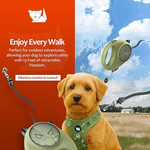 Miniatura 2 de Correa retráctil para perro, cinta de nailon fuerte de 13 pies, bloqueo automático, sin enredos, freno de un toque, agarre cómodo, divertido diseño