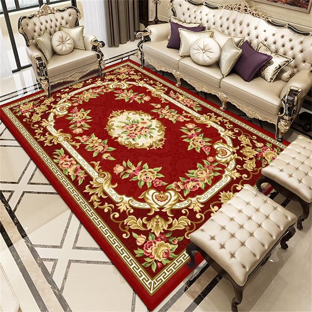Tapis de centre de salon rouge floral 60x90 antidérapant