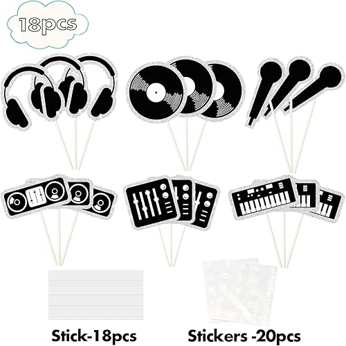 Miniatura 3 de Decoración para cupcakes de DJ, 18 unidades, temática musical, decoración de cupcakes, selecciones de pasteles de feliz cumpleaños, decoración