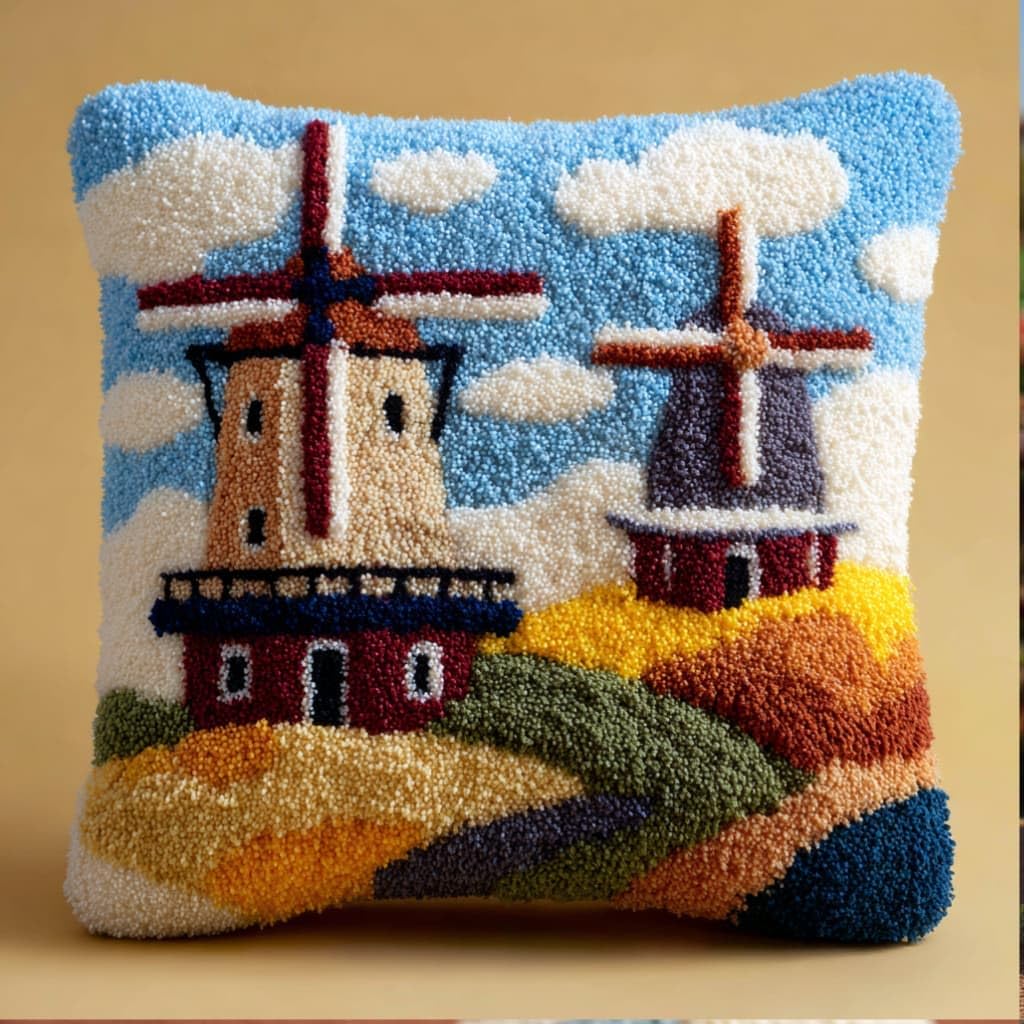 kitphoenix Latch Hook Embroidery Kits Dutch Windmill 43Cmx43Cm
