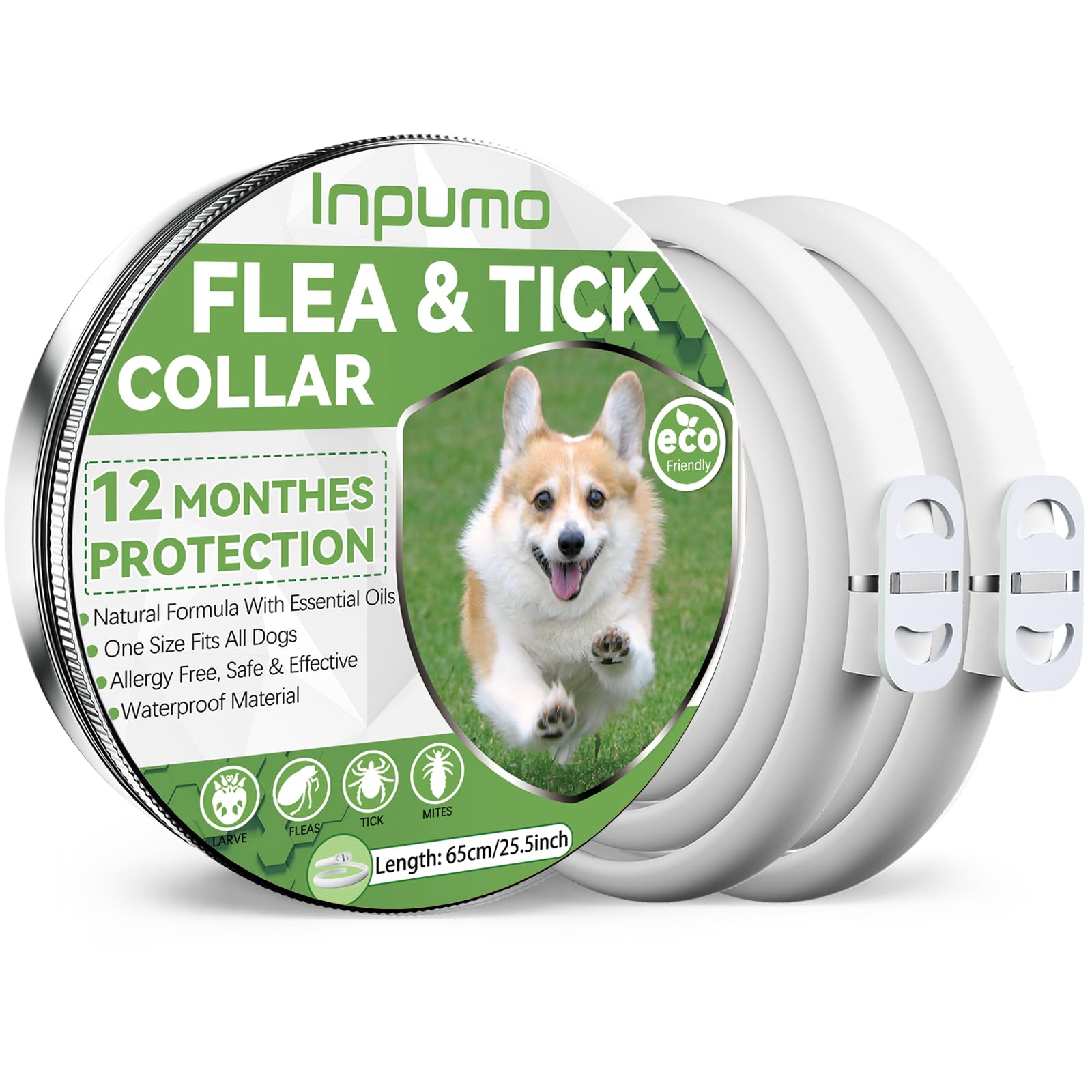 Collar Antiparasitario Perros, Seguro y Eficaz Antipulgas Hecho de Aceites Esenciales 100%, de 12 Meses de Natural Collares Adesparasitante Perros Impermeables Ajustables (2pcs)