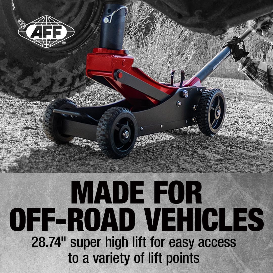 AFF 3 Ton High Lift Off Road Jack - Hybrid Steel & Aluminum Frame Car Jack with Composite Off Road Wheels for Rough Terrain - for Heavy Duty, Full/Mid-Size Trucks, Jeeps & ATV/UTVs