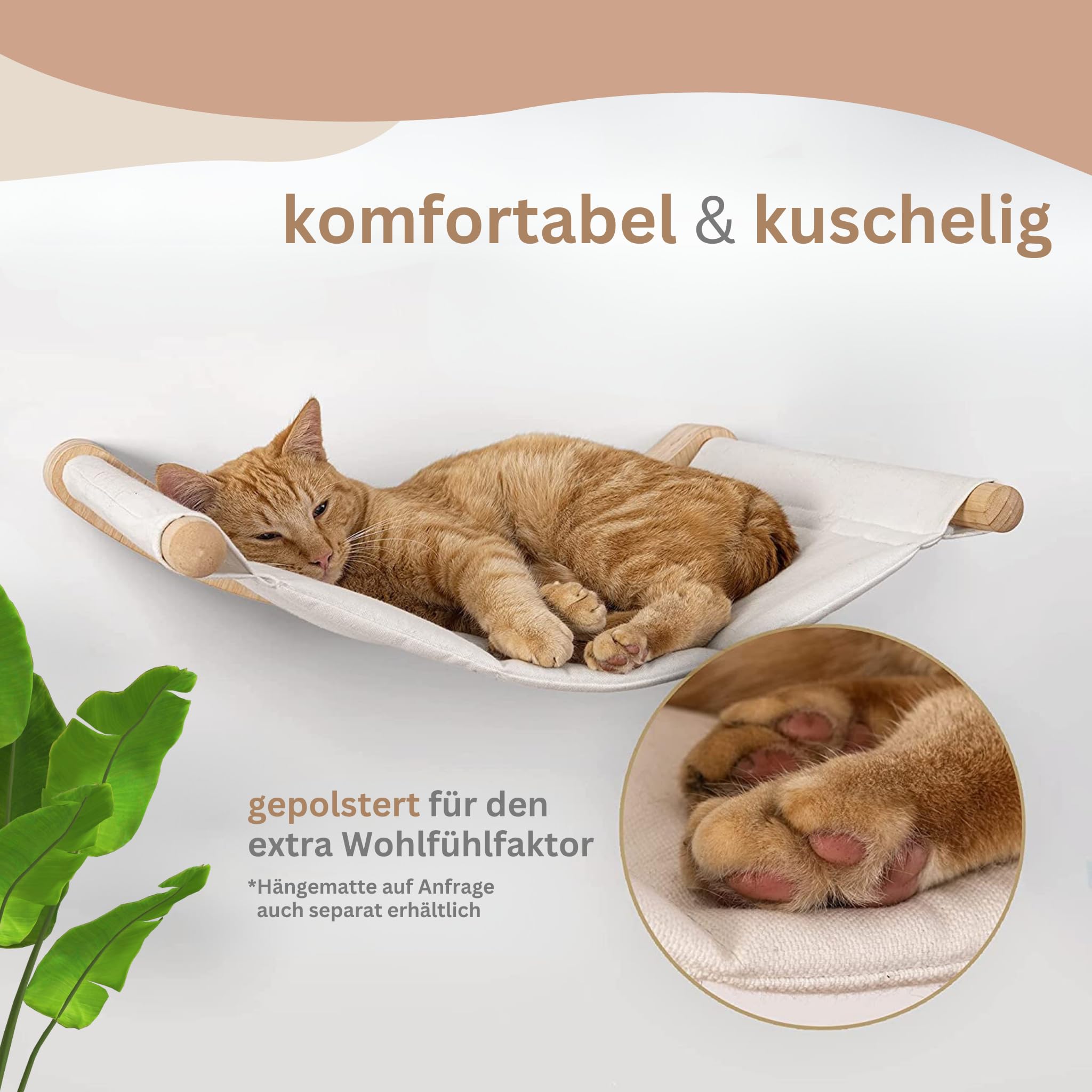 AZANO® Kletterwand Katzen | Katzenhängematte XL [Extra Stabil und Groß] mit Katzentreppe für die Wand | Katzenleiter mit Schlafplatz | Katzenbett zum Klettern aus Natur-holz | 3-Teilig (mit Treppchen)
