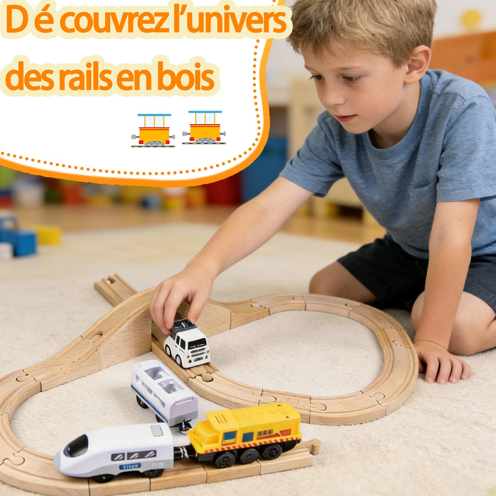 Kit de rails en bois, compatible avec tous les accessoires de chemin de fer en bois et rails en bois, robustes et durables, kit d'extension pour modélisme, jeu créatif pour enfants à partir de 3 ans