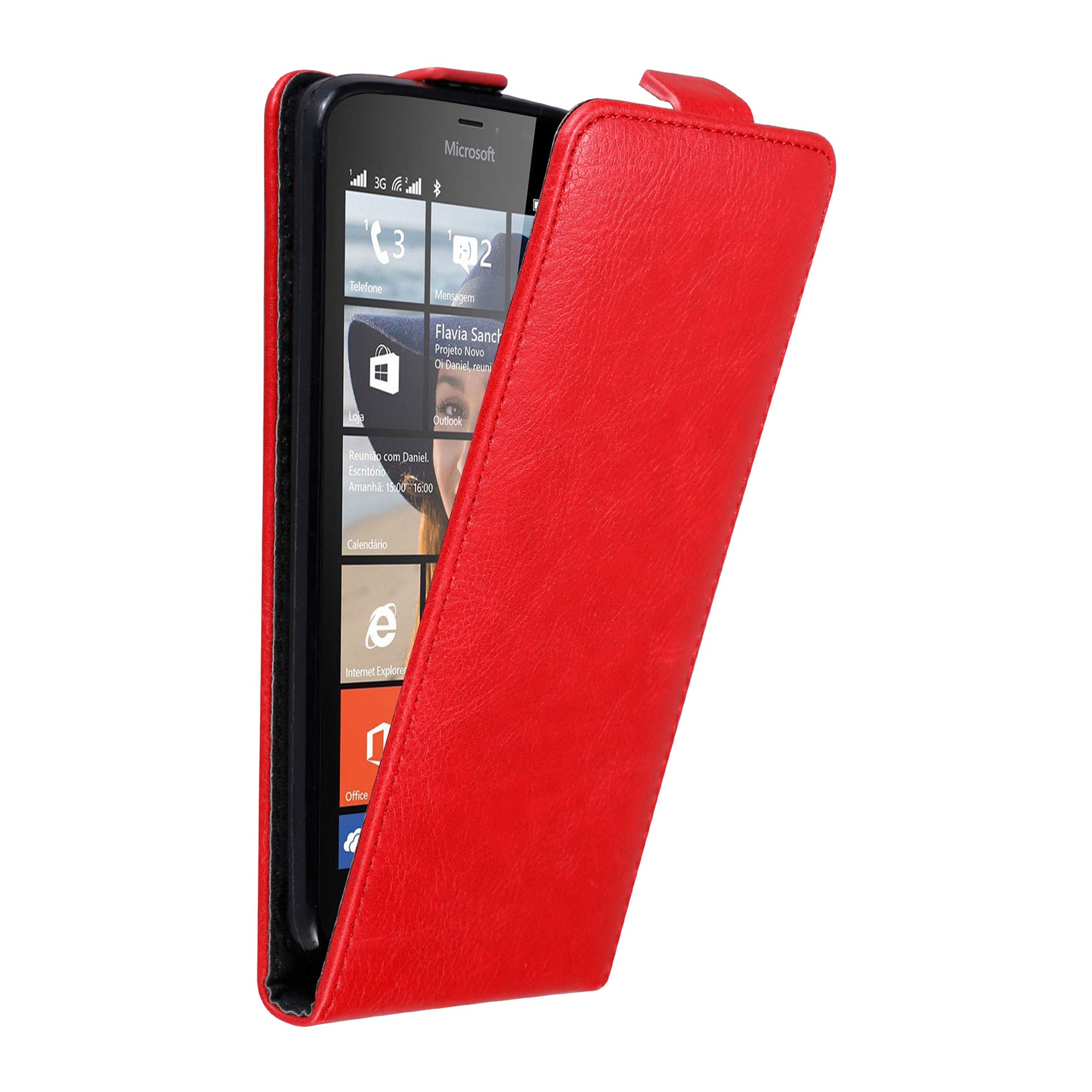 Custodia Cadorabo Flip Per Nokia Lumia 640 - Pelle Finta Rossa Mela Con Chiusura Magnetica - Protezione Totale