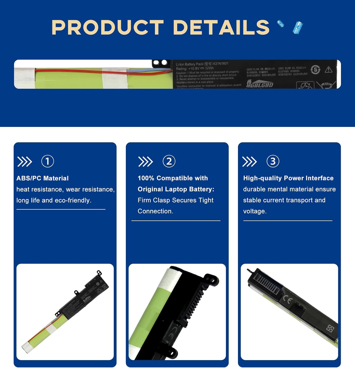 A31N1601 Replacement Battery, Compatible with ASUS VivoBook X541/X541A/X541L/X541N/X541NA/X541NC/X541S/X541SA/X541SC/X541U/X541UA/X541UV/X540L/A540U/A541U/A541UA/A541UV Series, A31LP4Q A31LK41
