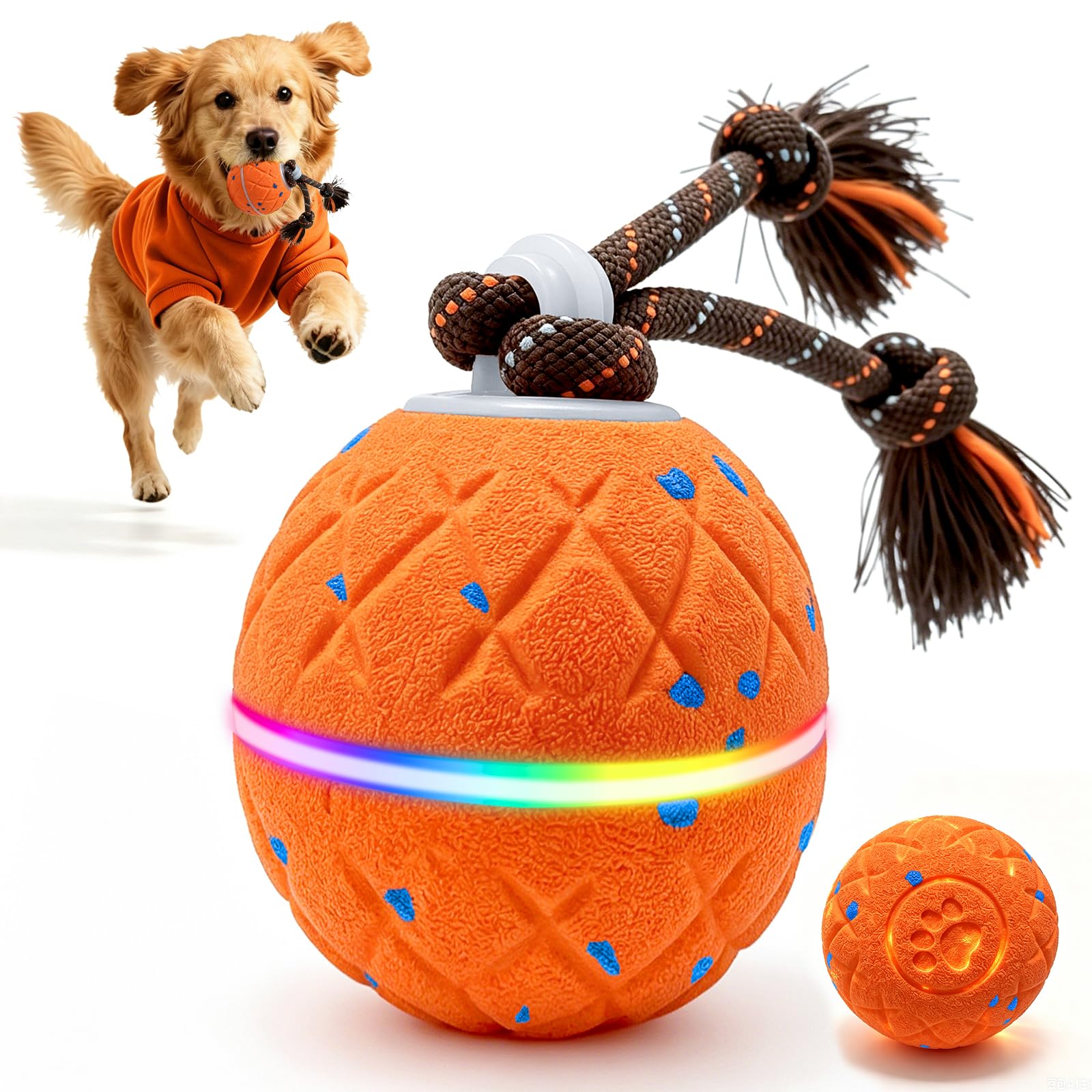 Jouet interactif intelligent pour chien - Balle roulante et rebondissante automatique avec lumière RVB - Son réaliste d'oiseau - 35 dB - Silencieux - Type-C - Rechargeable - E-TPU - Résistant à la
