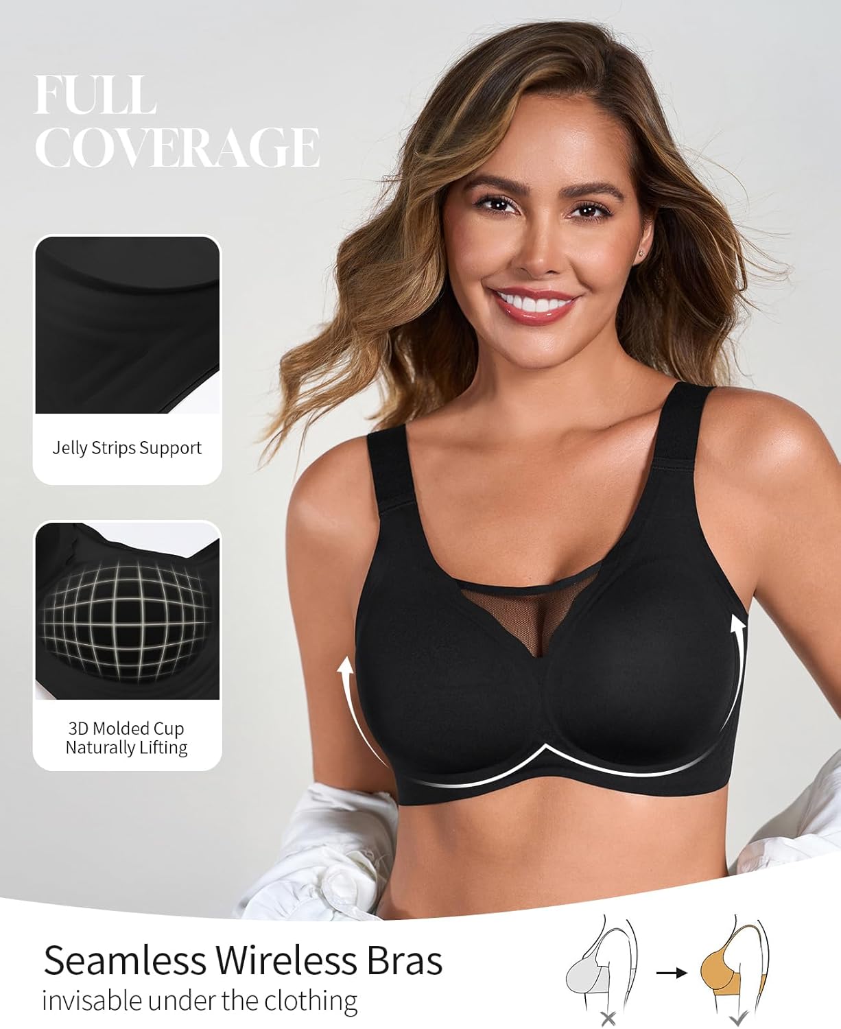 GLNEGE Womens Seamless Jelly Bra Comfortable Push Up No Underwire Supportive Bras Full Coverage Soft Everyday Bra