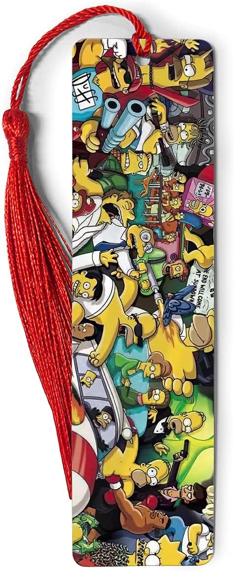 Bookmarks Ruler Metal Simpsons Bookography Collage Measure Tassels Bookworm for Gift Reading Markers Bookmark Christmas Ornament Bibliophile Book