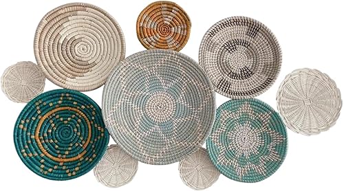 Miniatura 10 de Set of 10 Handcrafted Boho Wall Basket Decor, Wall Hanging Baskets, Decorative Plates for Wall, Handmade from Vietnam Unique Wicker Wall Art Decor