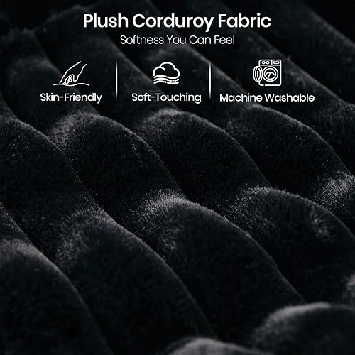 Miniatura 8 de Belffin Sofá Seccional Modular de Pana de Felpa con Cama Extraíble Convertible Sofá Esquinero Pequeño Seccional para Sala de Estar Sofá Negro Negro