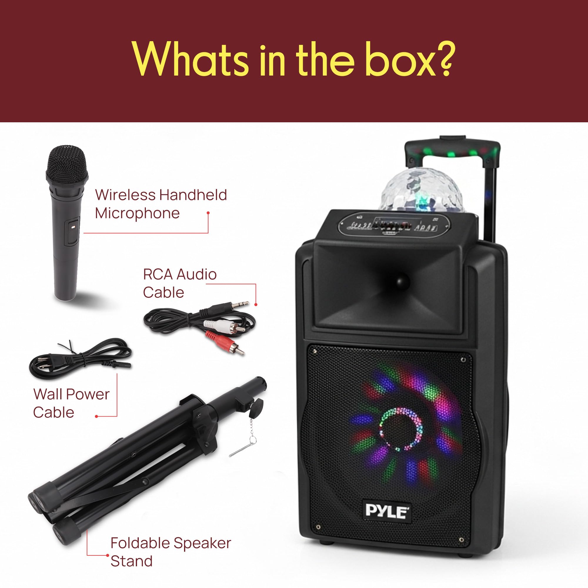 Pyle Cassa Bluetooth, Sistema PA Wireless da 700 W con Altoparlanti, Microfono, Cassa Bluetooth Portatile, USB, Micro SD, Radio FM, AUX, Luci DJ