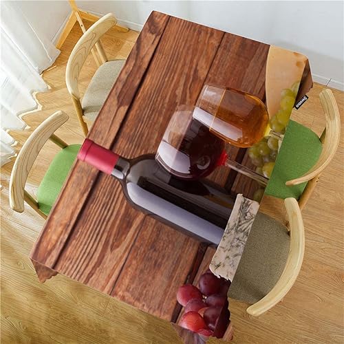 Miniatura 2 de Swono Mantel rectangular de vino y queso, botella de vino tinto de vidrio, queso, uvas sobre madera, mantel oblongo, 52 x 70 pulgadas, para mesa de