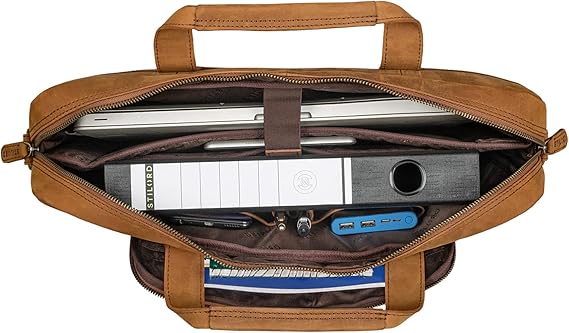 Manfield 17 inch leren laptoptas cognac | wehkamp