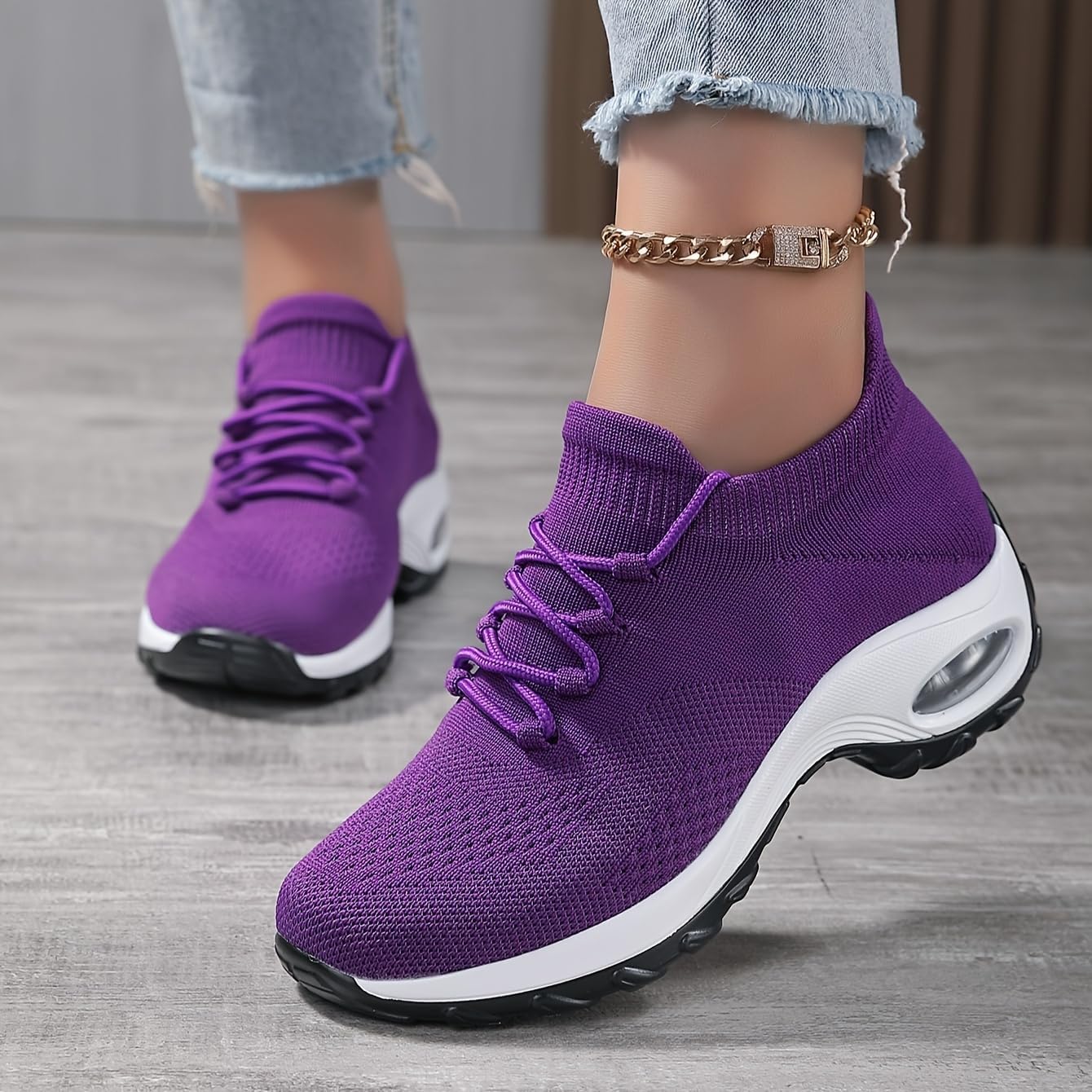 Tênis de caminhada feminino, sem cadarço, sem cadarço, com amortecimento de ar, antiderrapante, tênis de caminhada com plataforma