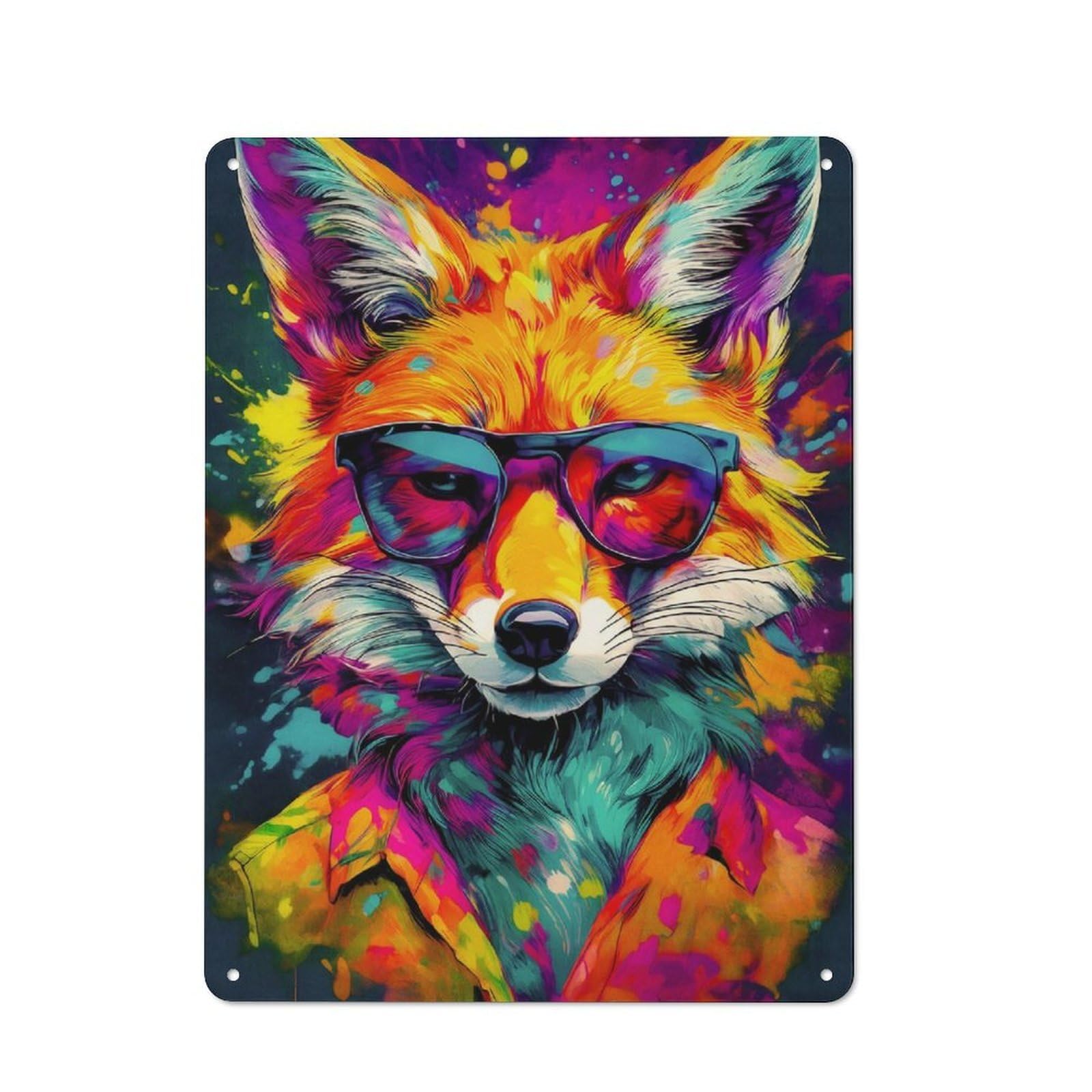 Junmoney Cool Fox In Sunglasses Metal Wall Sign 40X30cm Featuring For Living Room Wall, For Decorating Living Rooms And Feature Walls