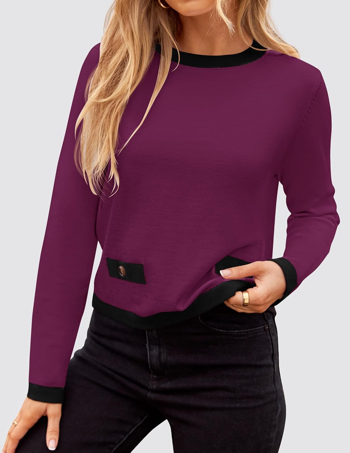 ZESICA Women's Fall Sweaters 2026 Long Sleeve Crewneck Knit Color Block Lightweight Pullover Tops Clothes - Image 2