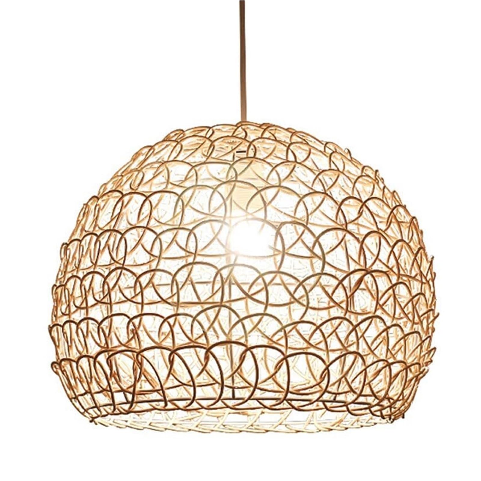 KHUKHU Hanging Light Fixture Rattan Ball Lampshade Restaurant Industrial Light Fixtures Ceiling Creative Chandeliers Decoration Pendant Light Hanging Fixtures E27(Wooden Color,25cm/10in)