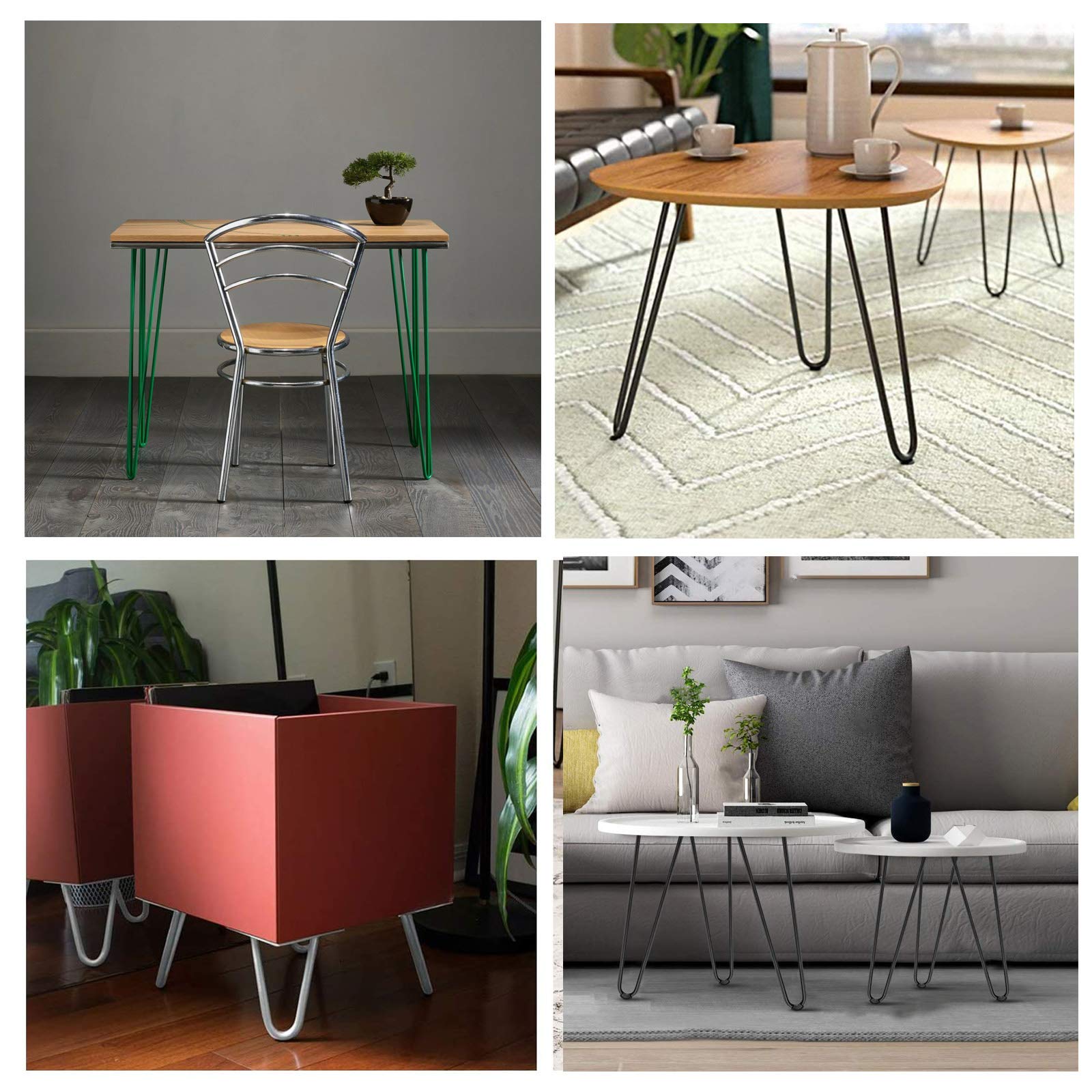 Zestaw 4 metalowych nóg stołowych z kątem ukośnym do stolika kawowego, jadalni, stolika nocnego, pionowe zwężane nogi w czarnym wykończeniu (72 cm)