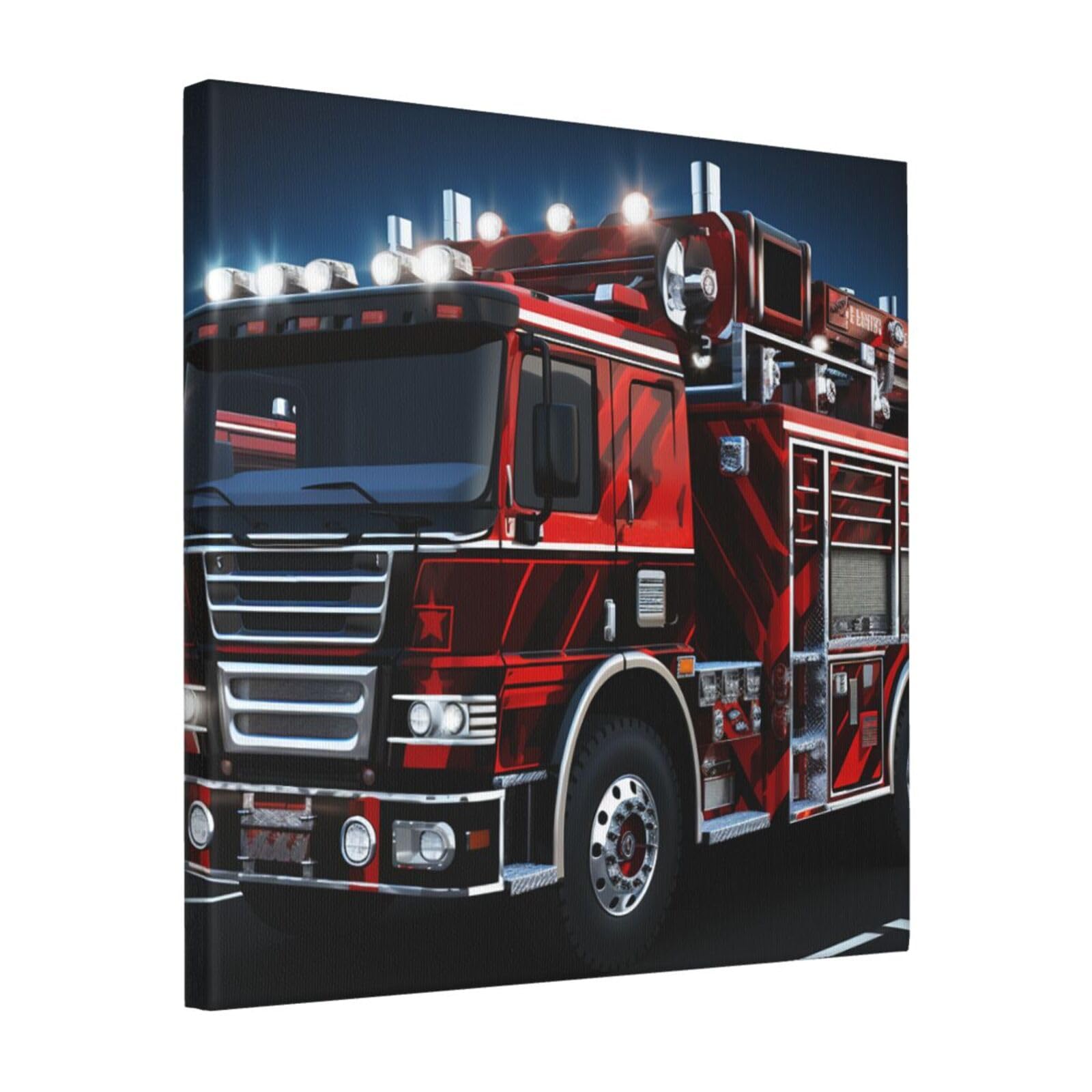 Red Fire and Rescue Truck Canvas Wall Art for Living Room Wall Decor 16"x16" Modern Artwork Painting Pictures Hanging Canvas Prints Aesthetic Wall Art for Bedroom Bathroom Office Wallart Decor
