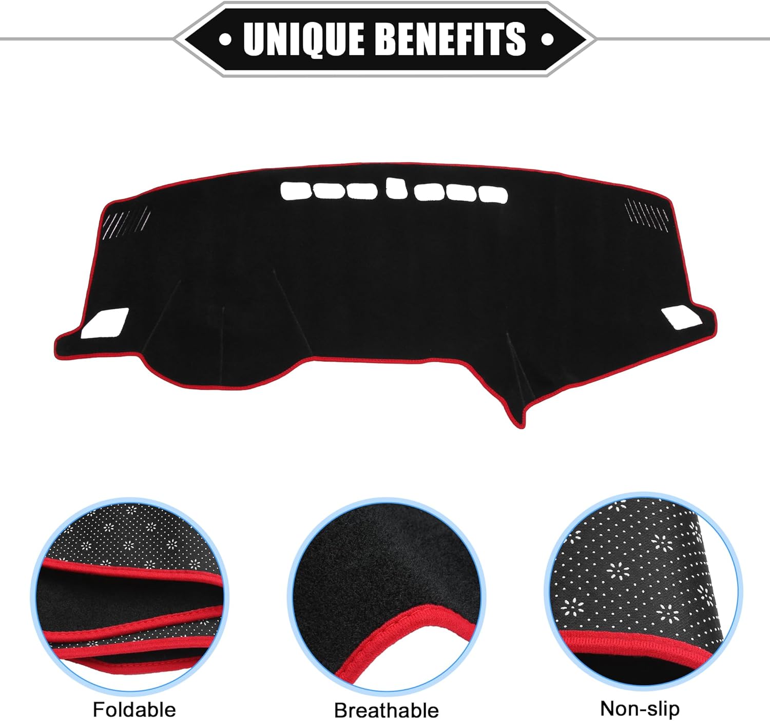 Dashboard Cover Compatible for Hyundai Sonata 2015-2019, Non-Slip Polyester Black Red Dash Cover Mat Dash Board Protector Cover