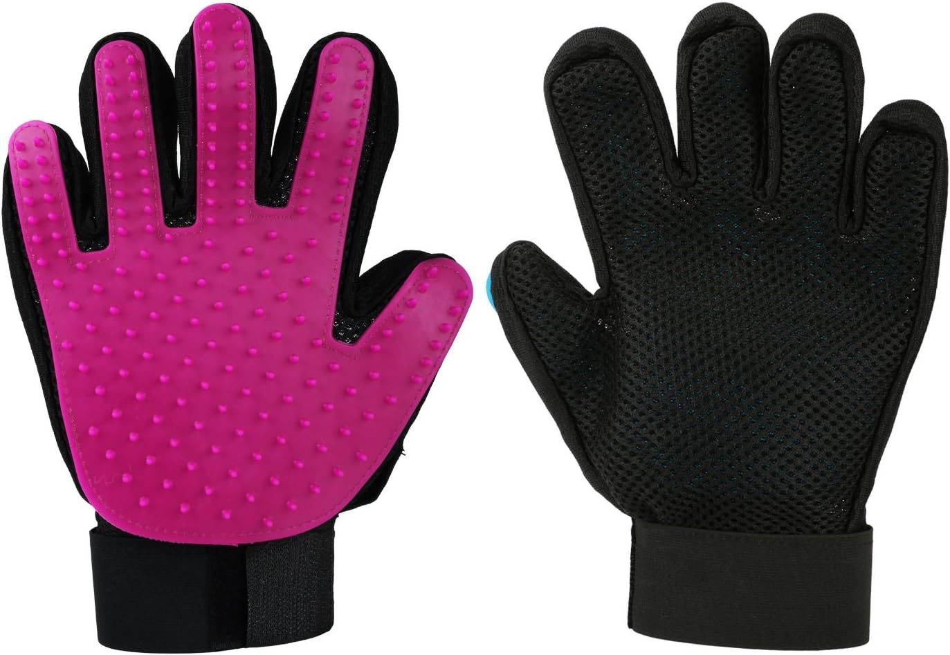 GPCT [UPGRADED VERSION] Pet Grooming Gloves W/Five Finger Design. Deshedding Brush Glove, Pet Hair Remover Mitt, Gentle Massage Tool W/Soft Rubber Tips For Cats/Dogs/Horses W/Long/Short Fur [PINK]