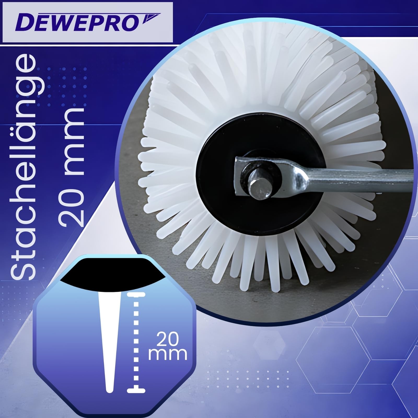 DEWEPRO® Rullo frangibolle Ø85x460 mm - Lunghezza dei chiodi 20 mm - Rullo per autolivellante - Rullo a bolle - Supporto Metallico Robusto con Manico Bi-Componente