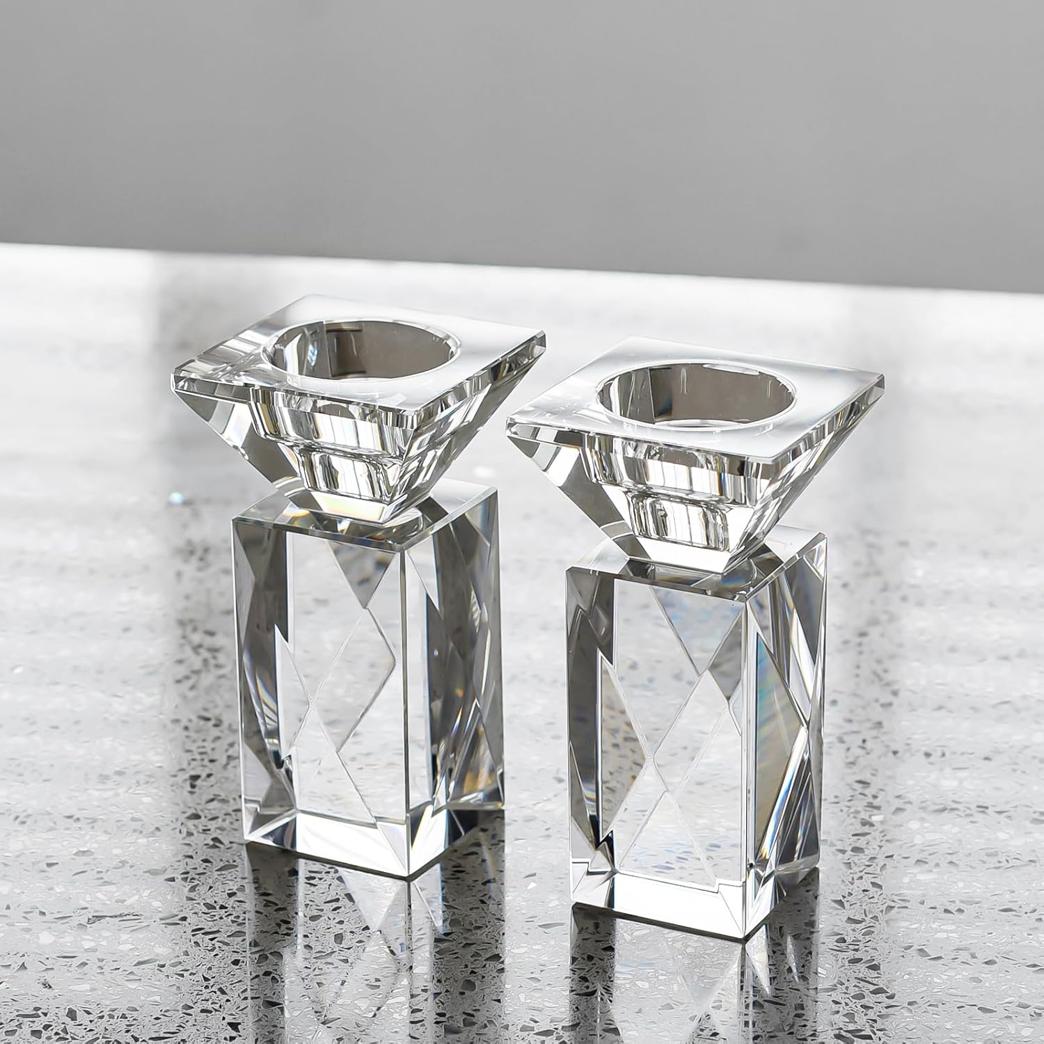 Crystal Candle Holders Set of 2, Clear Taper Candle Holder Decor, Table Centerpieces for Home Party and Wedding Decoration(4.5''Height)