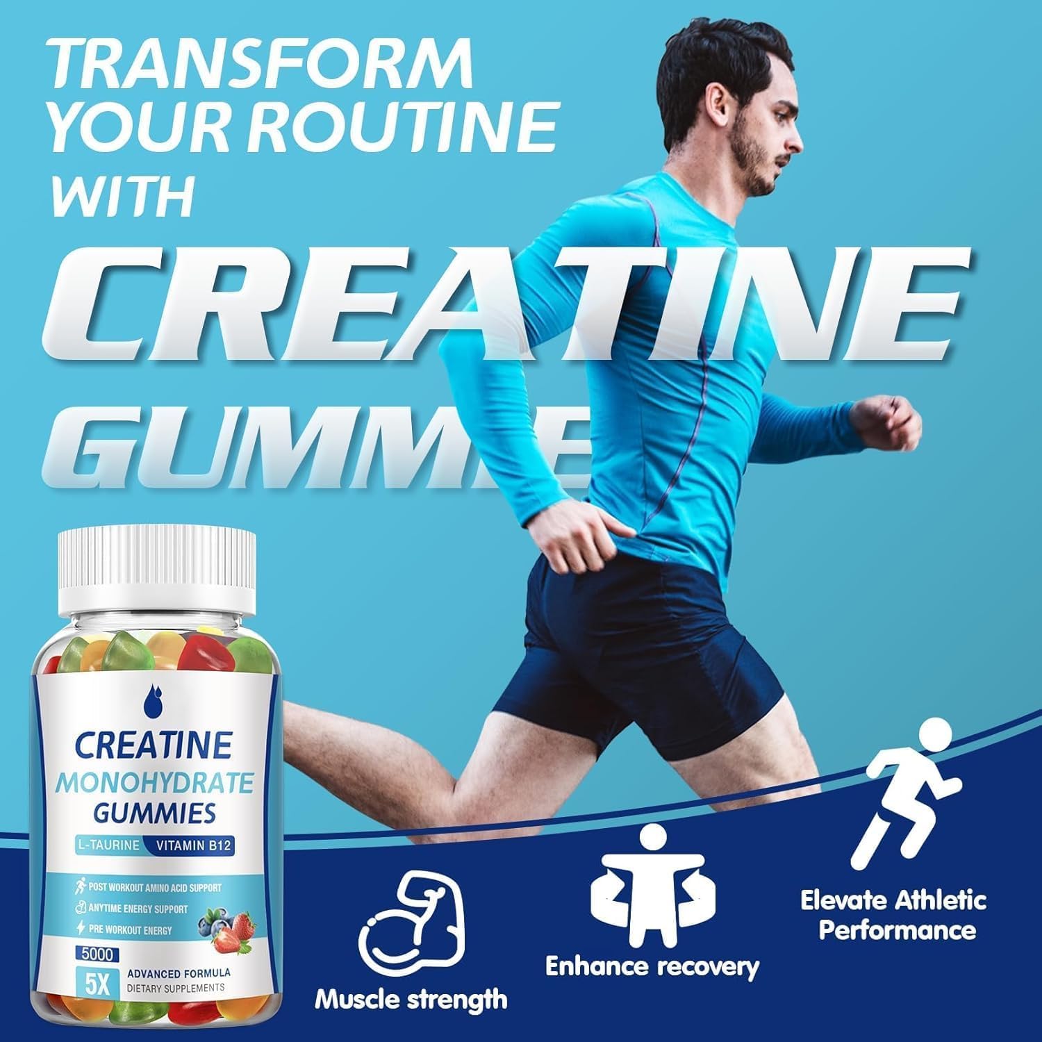 Creatine Monohydrate Gummies 5000mg Creatine for Women & Men 2 Packs, Creatine Monohydrate Chew for Boost Focus, Muscle Strength, 5g Creatine Monohydrate per Serving, Sugar Free, Vegan