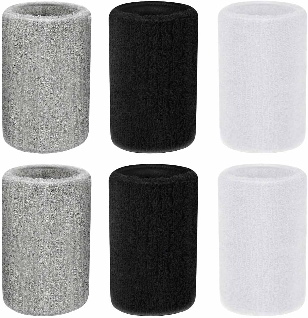 6 Piezas de Bandas Deportivas para Deportes - Pulseras para Tenis, Baloncesto, Fútbol, ​​Correr, Hacer Ejercicio, Gimnasio y Gimnasia Gruesa (Negro, Blanco, Gris)