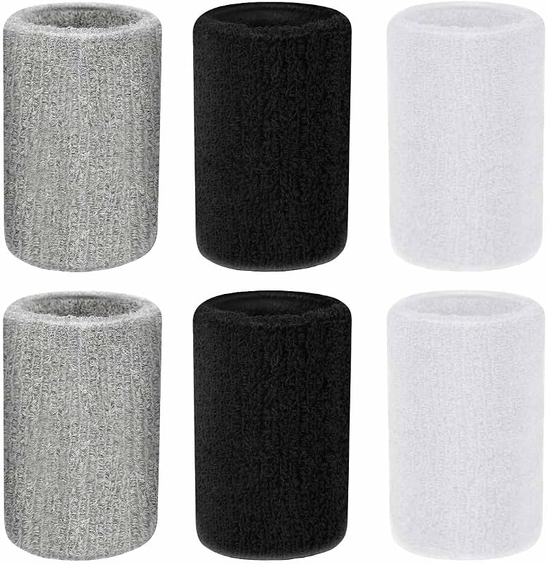 6 Piezas de Bandas zapatillas para Deportes - Pulseras para Tenis, Baloncesto, Fútbol, ​​Correr, Hacer Ejercicio, Gimnasio y Gimnasia Gruesa (Negro, Blanco, Gris)