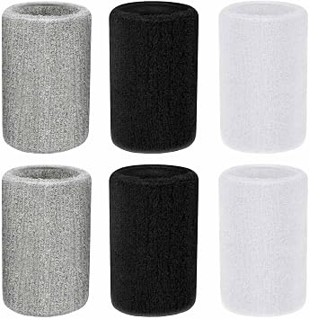 6 Pieces Athletic Sweatbands for Sports - Wristbands for Tennis, Basketball, Football, Running, Working Out, Gym, and Thick Gymnastics Black, White, Gray