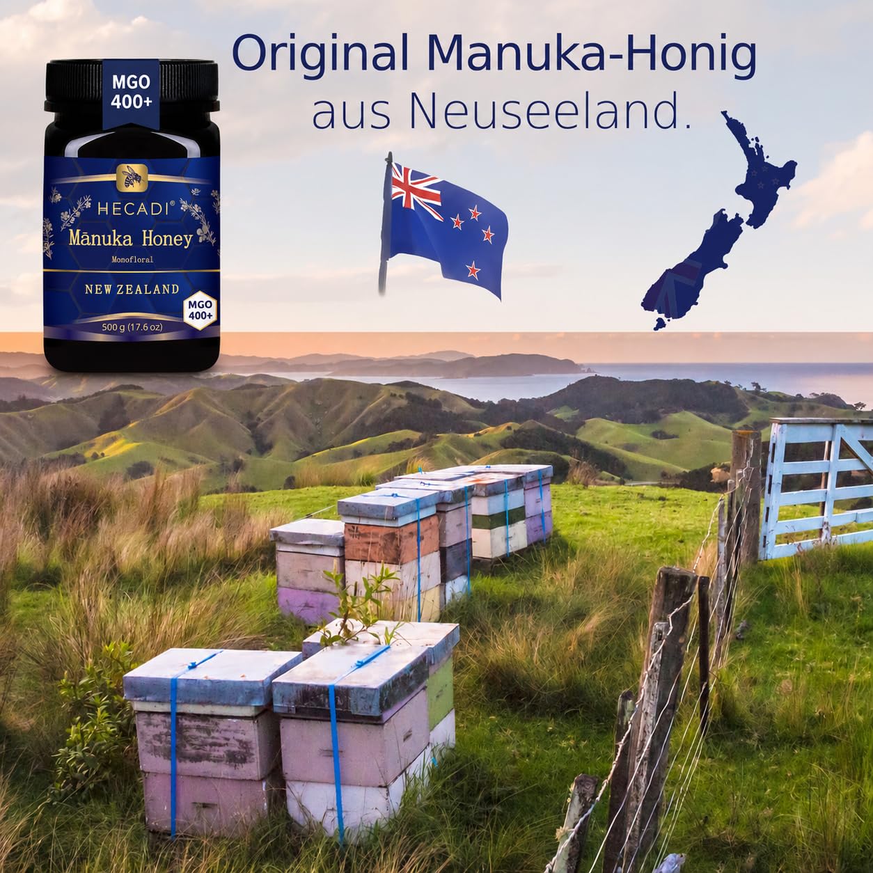Hecadi Manuka Honig 400+ MGO 500g Monofloral aus Neuseeland 100% Pur