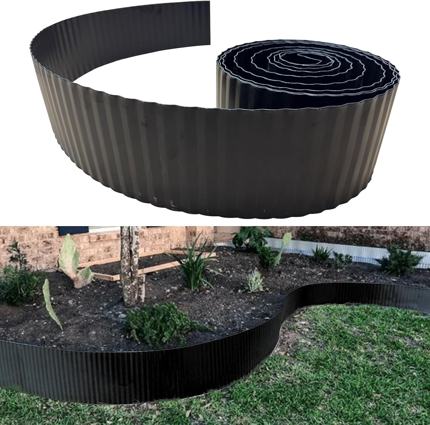 Metal Garden Edging for Landscaping, 6 Inch X 20 Ft Corrugated Shed Skirting Sturdy Landscape Edging Border for Flower Bed, Lawn, Garden Fence, Black