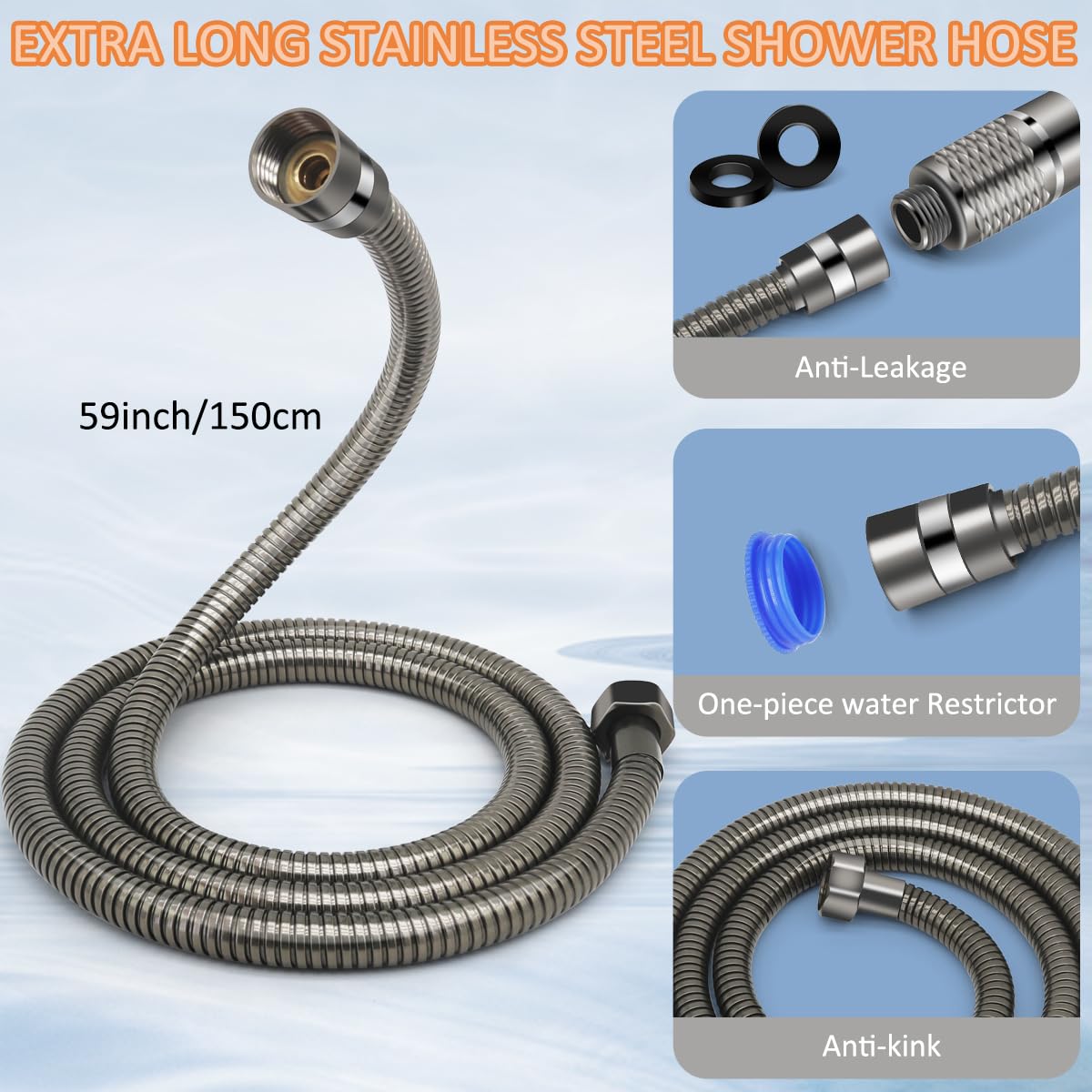REETEE Soffione Doccia ad Alta Pressione, Doccino per Doccia con Filtro, 5 Modalità Spray Soffione Doccia Anticalcare, Shower Head con 1.5 M Tubo (grigio)