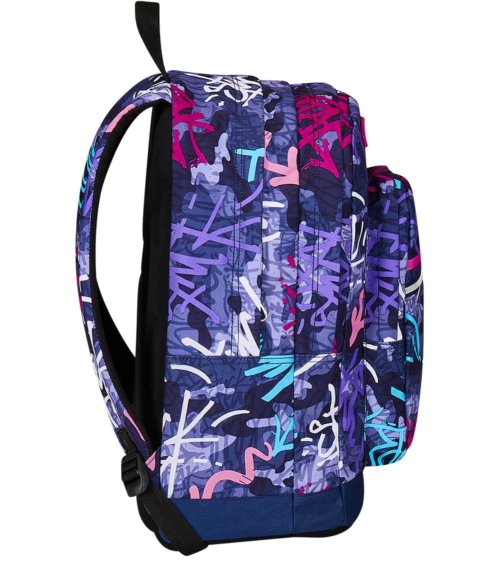 Seven Zaino Scuola Doppio Scomparto New Fit, GraffitiMix Viola Tasca Porta Borraccia, Bambini e Ragazzi + Astuccio 3 Zip + Portpenne