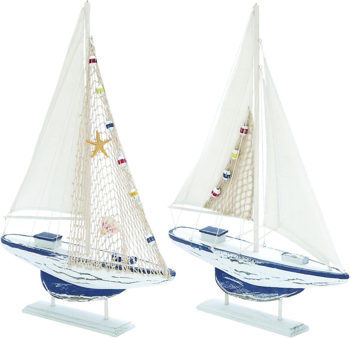 Deco 79 Wood Sail Boat Handmade Decorative Sculpture Home Decor Statues, set of 2 Accent Figurines 17" x 3" x 25", White