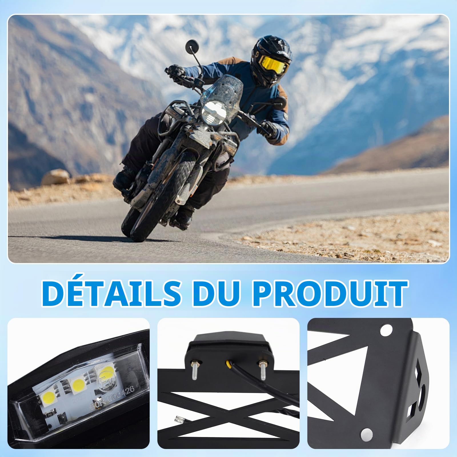 Support De Plaque Moto, Universel Support Plaque avec éClairage Supports De Plaque D'Immatriculation LatéRal MéTal pour La Plupart des Motos Sportives Motos Cruisers Etc 17,8x12x7,5 Cm Noir