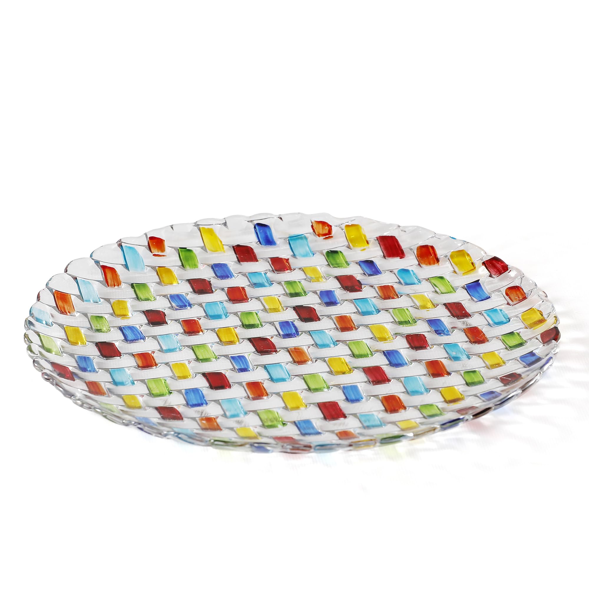 Piatto decorativo in cristallo multicolore dipinto a mano 27,9 cm