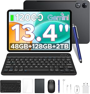 P13 Tablets 13.4 Pulgadas, 2.4K 120Hz Tablet Android con 48GB RAM+128GB ROM, T7280, 12000mAh, Tablet Android 16 con Gemini AI, Widevine L1, Cámara 13MP+8MP, 5G WiFi, Teclado&Lapiz, Ratón, Gris