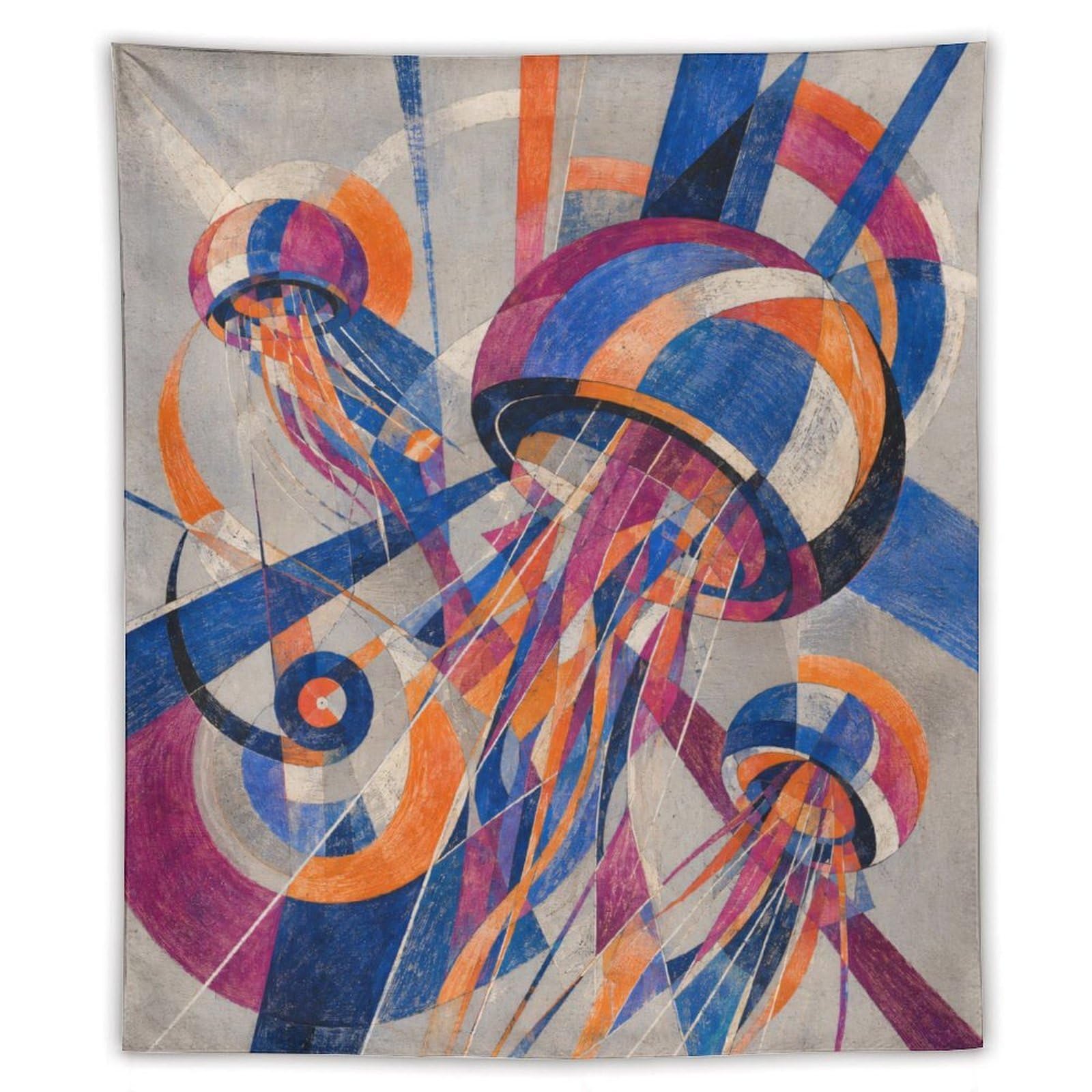 H3B8U2Y5 Abstract Jellyfish Wall Tapestry, Geometric Art Style, Dorm Room