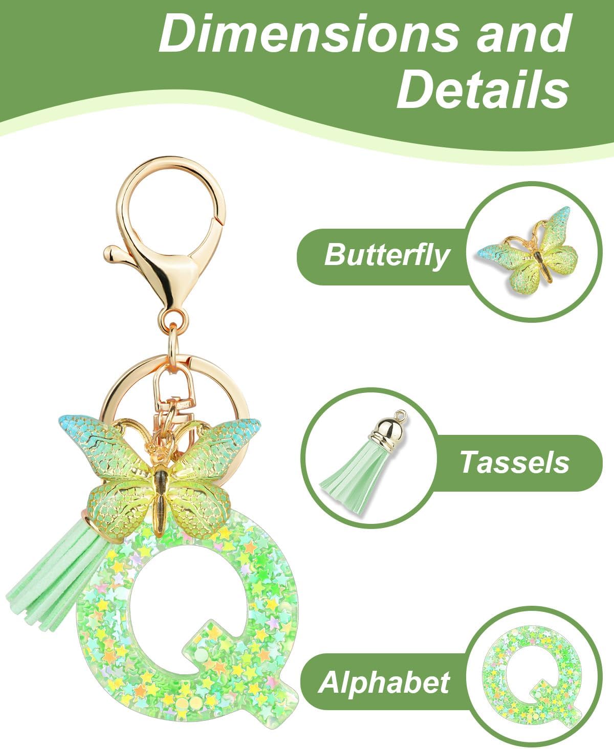 Initial Letter Keychain for Women Tassel Butterfly Pendant Key Ring Cute Car Keychain for Wallet Backpack Bag Charm image 2