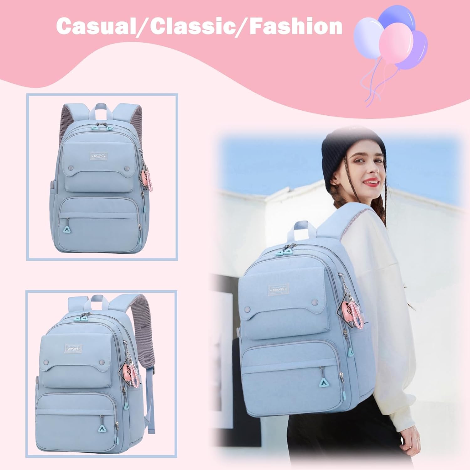 Blue Girls School Backpack,Kids Backpack for Teen Girls Elementary Middle School Bookbag Multi-pocket Fashion Daypack Style-a 1#-blue image 2 of 6 B0D3G9WYY9