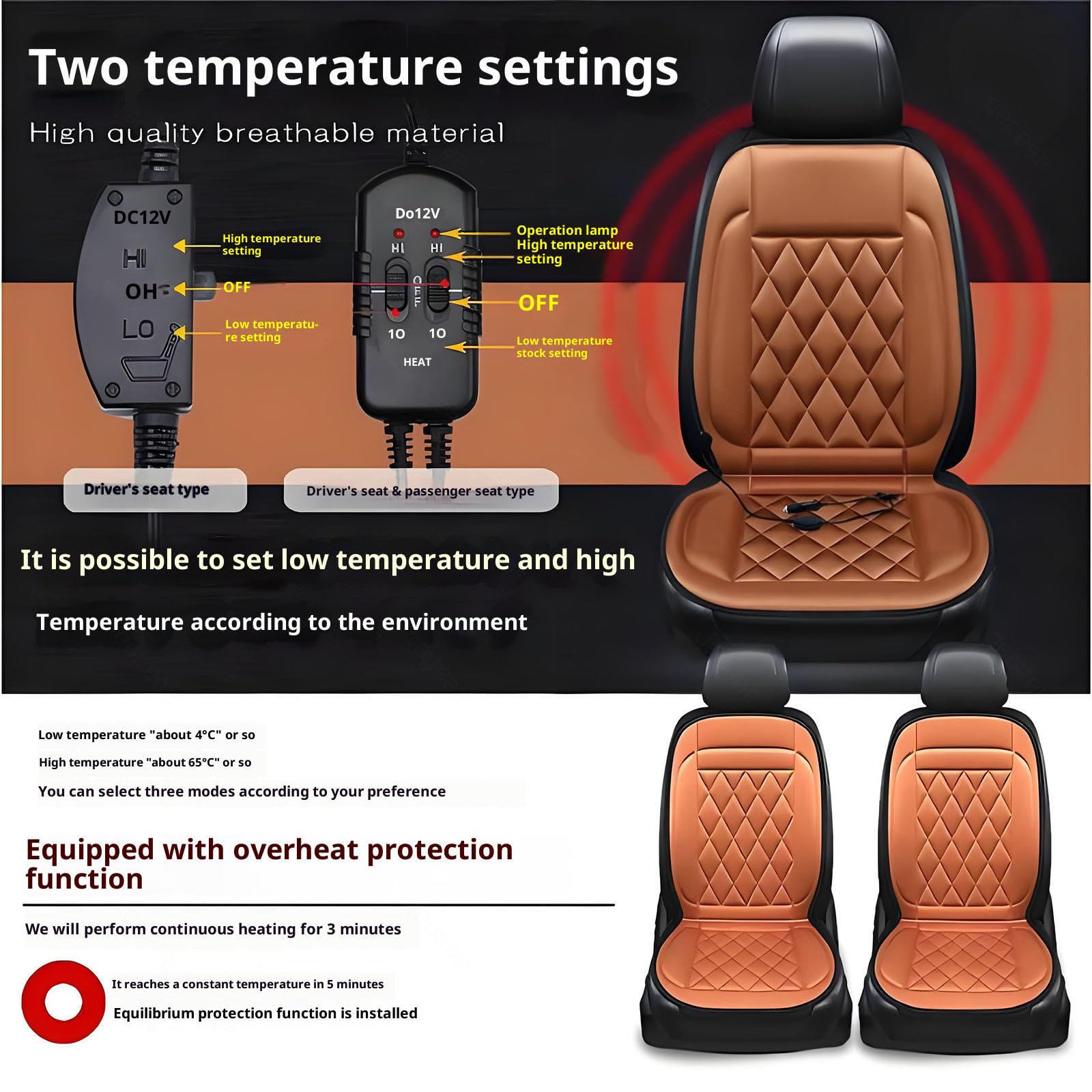 Regalo Ideal para Conductor Car Seat Cover Alfombrilla Térmica con Calefacción Rápida para Invierno,Gray-threepiece