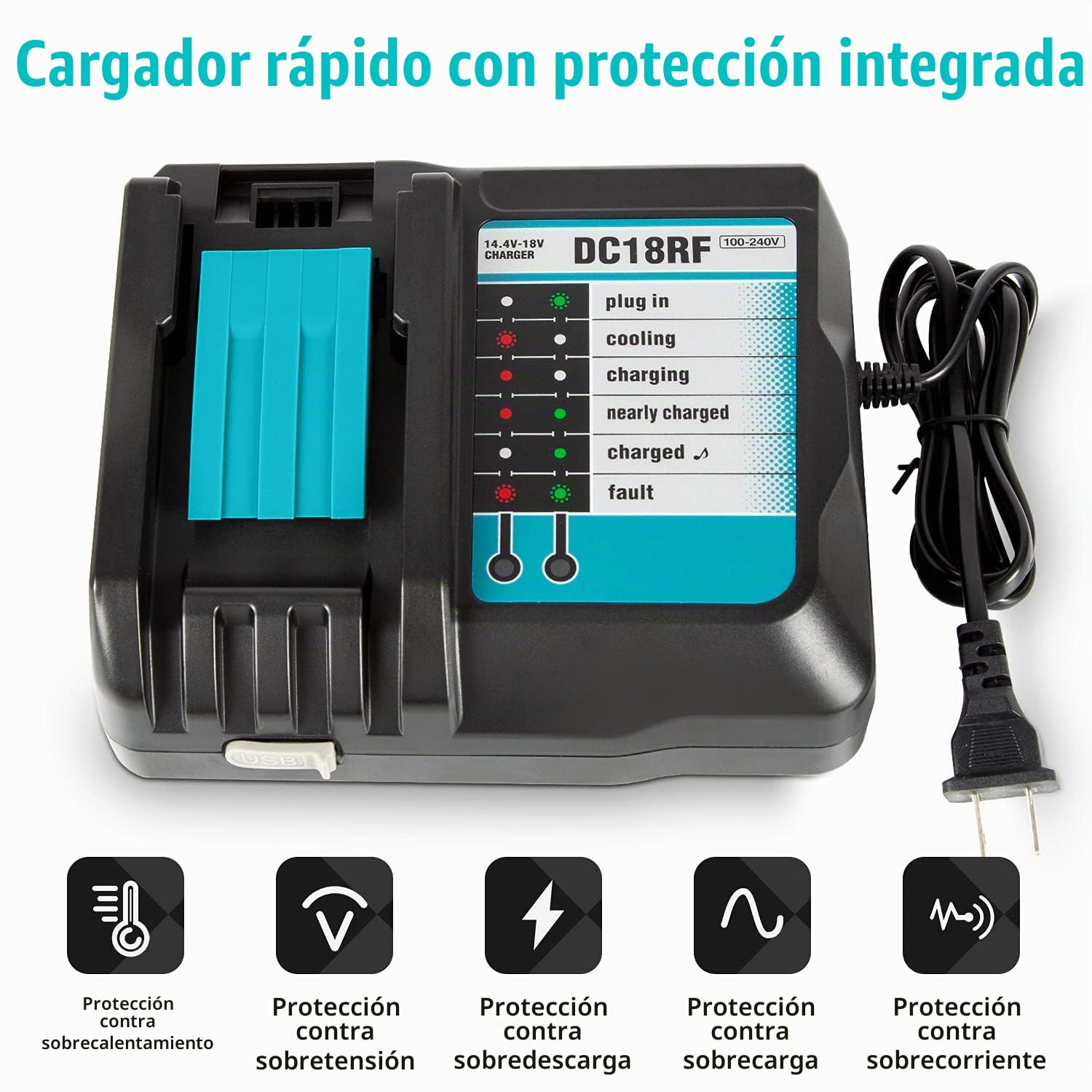 Juego de cargador DC18RF con batería de 18 V 5,0 Ah para Makita BL1860B BL1860 BL1850 BL1840 con indicador de carga LED